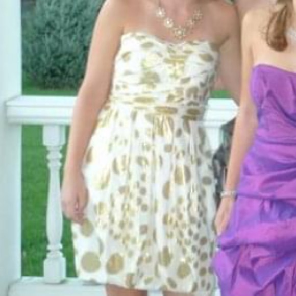 Aidan Mattox Strapless Gold Bubble Dress - Picture 3 of 9